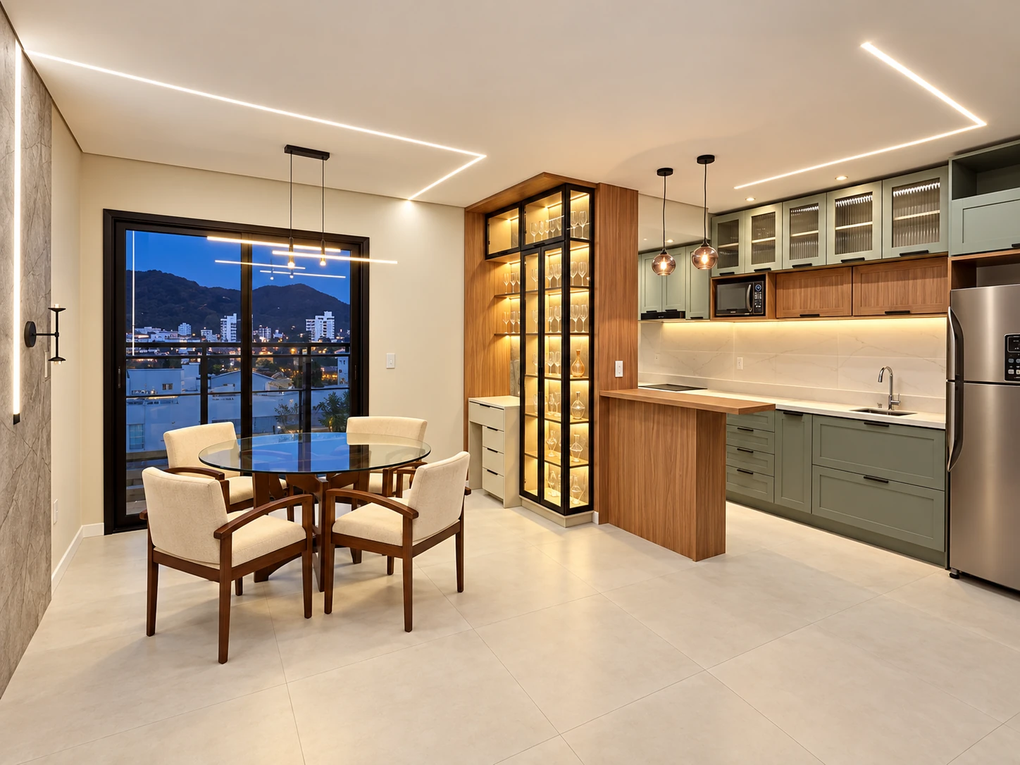 Cozinha integrada com bancada clara — vista 5 — foto fornecida com tratamento visual