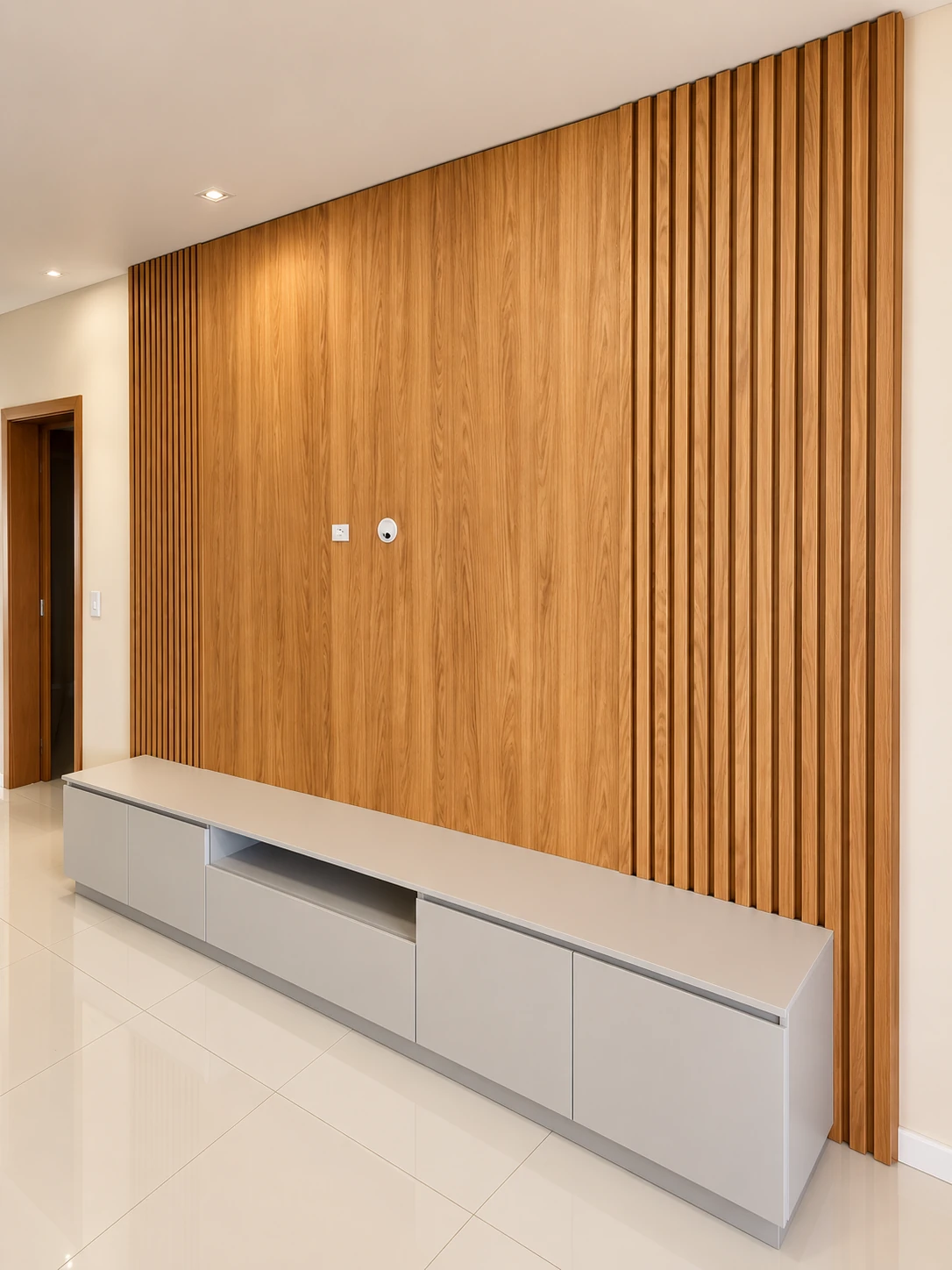 Sala com painel ripado — vista 2 — foto fornecida com tratamento visual